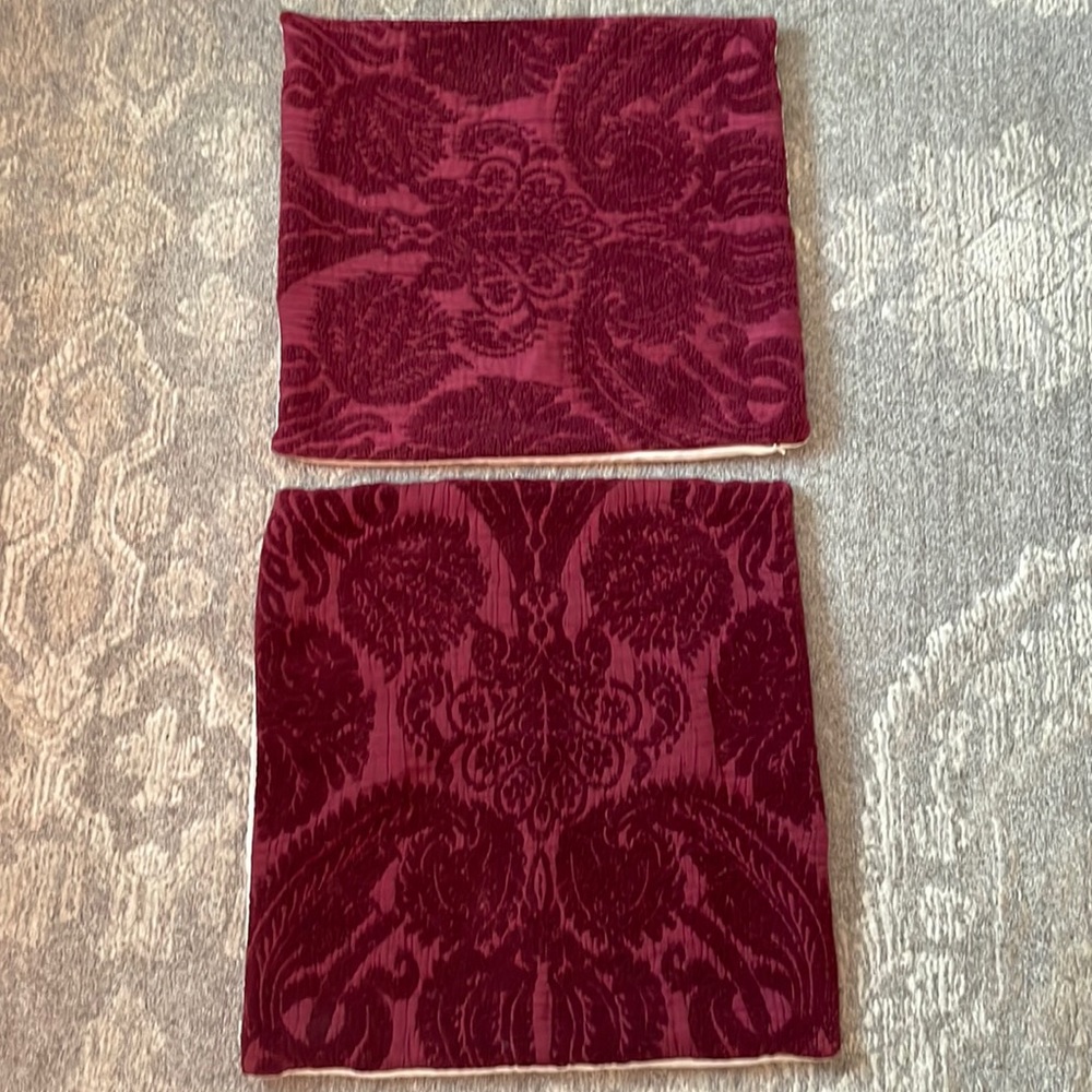 Pottery Barn Jacquard Burgundy Pillow Covers 22 x 22; Used; Orig Price $59.99